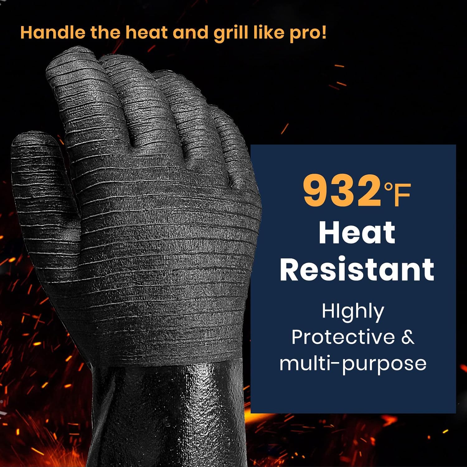 GEEKHOM 18-Inch Heat Resistant Gloves 932°F for BBQ Grilling, Waterproof Long Sleeve Anti-Slip Cooking Gloves – Textured Grip Protection