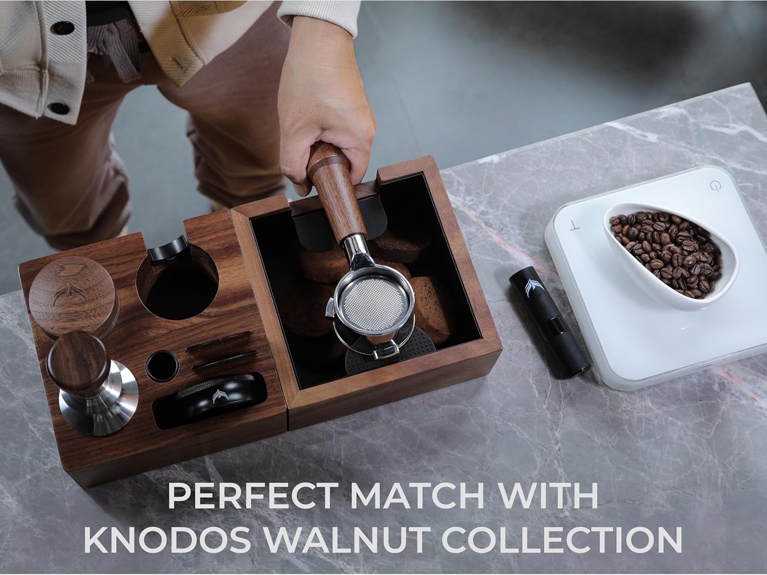 Wooden Espresso Knock Box Walnut Dump Bin for Coffee Grounds Disposal Durable, Shock-Absorbent Espresso Machine Accessories, Easy to Clean Tamping Station