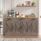 Vongrasig 53" Large Sideboard Buffet Cabinet With 4 Doors and 3 Drawers, Farmhouse Coffee Bar Kitchen Storage Cabinet, Wood Table for Kitchen, Dining Room, Ash Grey