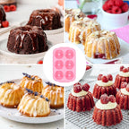 Mini Bundt Cake Pans for Baking, Silicone 6-Cavity Fluted Tube Cake Pan with Metal Reinforced Frame, Nonstick Baking Molds for Cupcake, Brownie, Donuts, Cornbread, Jello