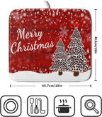 Merry Christmas Tree Red Dish Drying Mat for Kitchen Counter,Winter Snowflake Pine Drying Mat 16 x 18 Inch with Absorbent Reversible Microfiber Dish Drying Pad for Coffee Bar