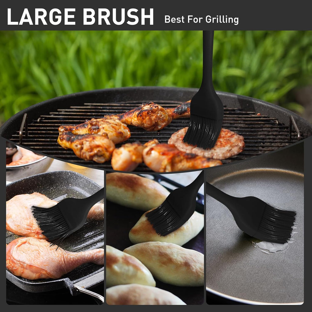 Pastry Brush-Begonia Silicone Basting Brush for Cooking,2pcs 10+8 in Heat Resistant Food Brushes for Baking, Grilling, Cooking and Spreading Oil (Black)