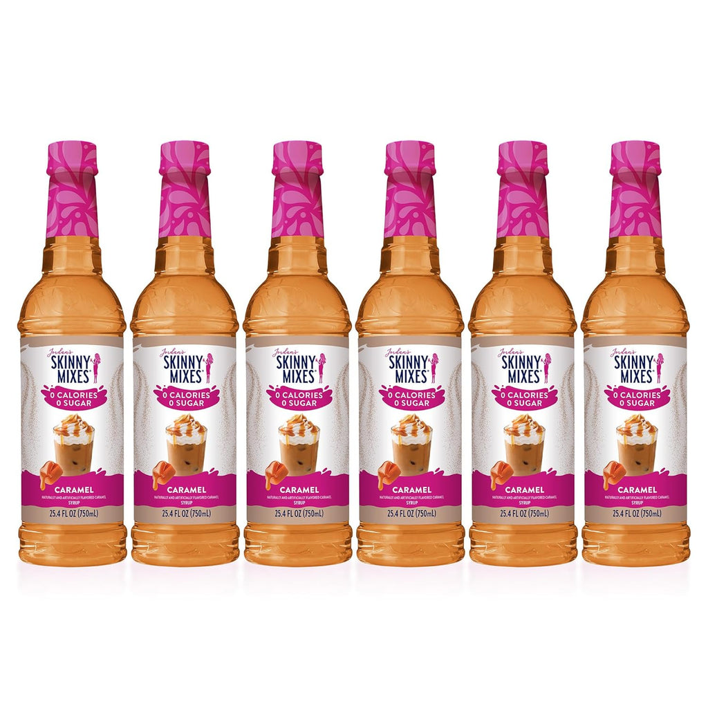 Jordan's Skinny Syrups Sugar Free Coffee Syrup, Caramel Flavor Drink Mix, Zero Calorie Flavoring for Chai Latte, Protein Shake, Food & More, Gluten Free, Keto Friendly, 25.4 Fl Oz, 6 Pack