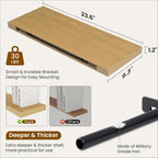 Fun Memories 24 Inch Floating Shelves for Wall, 9 Inch Deep Oak Rustic Wood Wall Mounted Shelves for Bathroom, Kitchen, Living Room, Set of 2