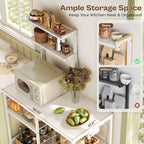 Huuger 31.5 Inch Bakers Rack with Power Outlets, Kitchen Microwave Stand with Storage, Coffee Bar with 4 Hooks, 3-Level Height Open Shelves, White