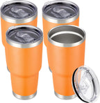 30 oz Tumbler with Lid Stainless Steel Tumblers Bulk Vacuum Insulated Cup Reusable Powder Coated Travel Mug Double Wall Leak Proof Cups Keep Cold Drinks for 12 Hours Orange, Set of 4
