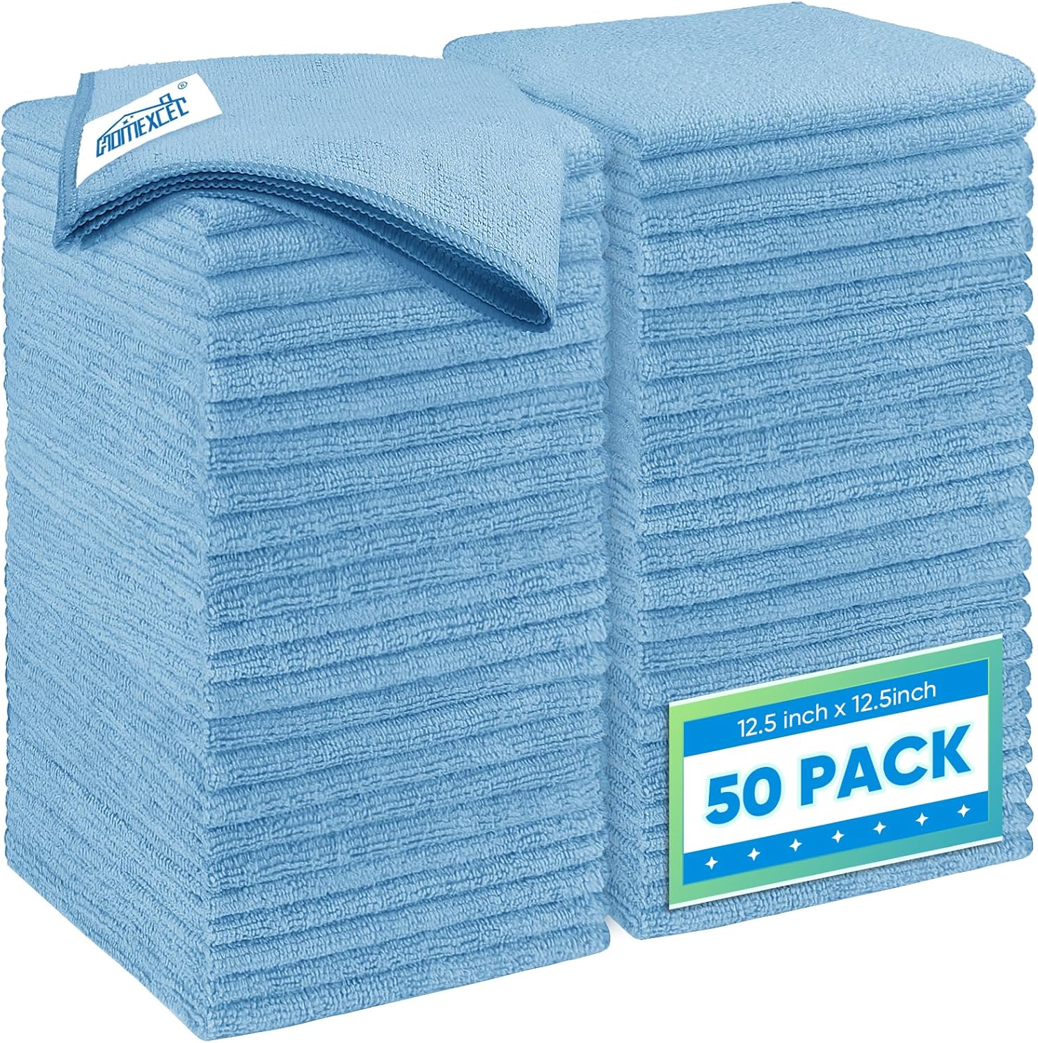 HOMEXCEL Blue Microfiber Cleaning Cloth 50 Pack, 12.5 x 12.5 inch Microfiber Towels for Cars, Ultra Absorbent Car Washing Cloth, Lint Free Streak Free Cleaning Rags for Car, Kitchen, and Window