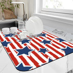 Dish Drying Mat Watercolor Blue Star Red Stripes Kitchen Mat 12"x19" Bsorbent Coffee Maker Mat for Dishes,Utensils Coffee Maker Pots and Pans Easy Clean Dish Slip Resistant Pad