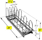 LYNK PROFESSIONAL® Pull Out Pot Lid and Cookie Sheet Organizer Rack for Cabinet - Lifetime Ltd. Warranty - Sliding Kitchen Organizers – Pans, Pots, Lids, and Tray Storage - 7.25 wide x 21 inch, Chrome