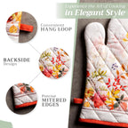 Maison d' Hermine 100% Cotton Oven Mitt & Pot Holder Set (7.5"x13" & 8"x8") Heat Resistant BBQ Cooking Gloves with Loop, Baking, Grilling, Kitchen, Handling Hot Pans (Amarante)