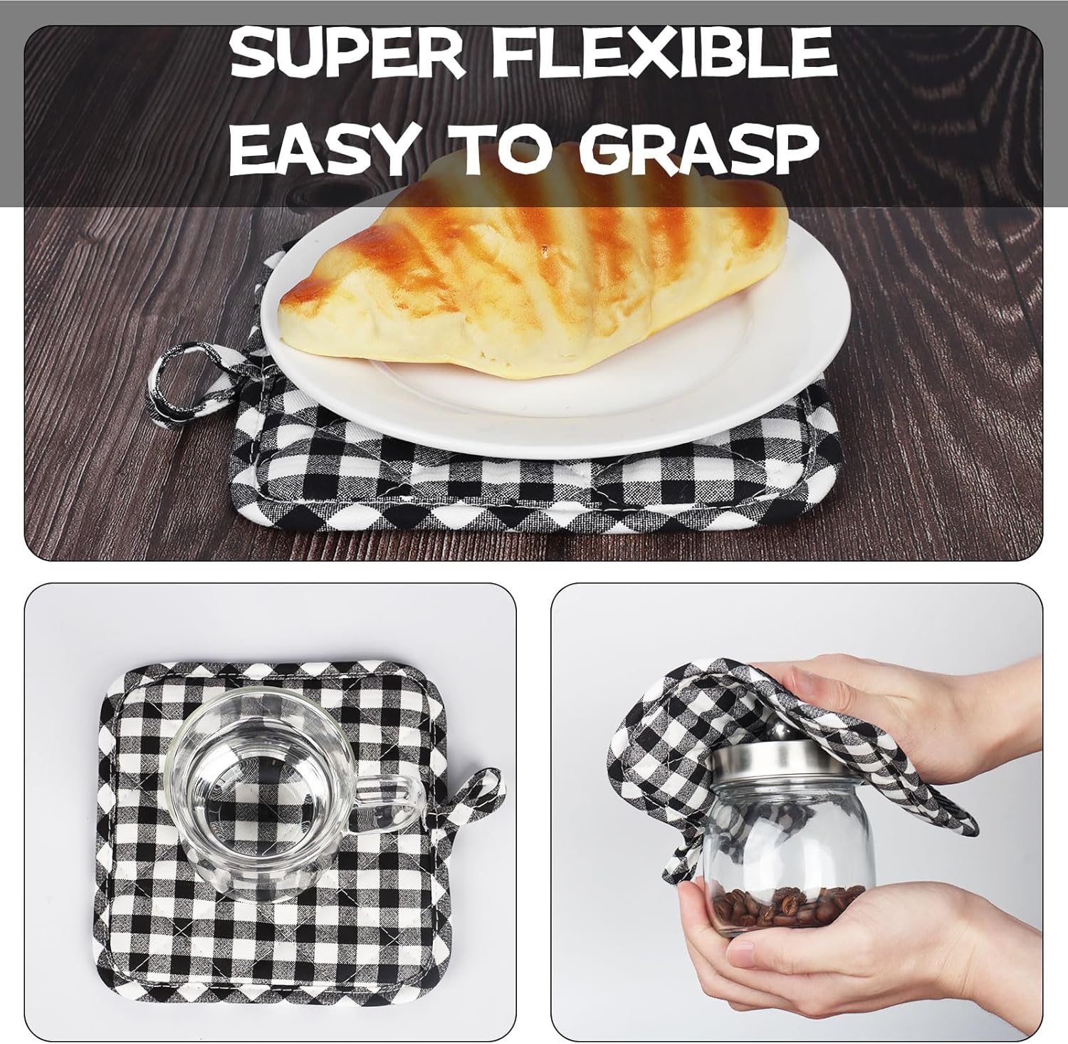 Oven Mitts and Pot Holders Set, Pack of 4, Heat Resistant Silicone Kitchen Mini Oven Mittens for 500 Degrees, Mini Oven Gloves and Hot Pads for Baking Grilling Barbecue Microwave Machine Washable