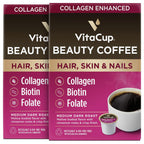 VitaCup Beauty Collagen Coffee Pods for Hair, Skin & Nails, with Biotin & Folate, Medium Dark Roast, Keto Friendly, Recyclable Single Serve Pod Compatible with Keurig K-Cup Brewers,32 Ct