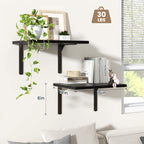 Fun Memories Floating Shelves for Wall, 12 Inch Deep Floating Shelves Set of 2, Wall Mounted Shelf with Metal Brackets, Rustic Wood Wide Shelf for Bathroom, Kitchen and Living Room, Black, 16W x 12D