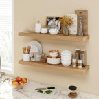 36 Inch Floating Shelves, 9.3" Deep Floating Shelf Wall Mounted, 36" Wall Shelves, Rustic Deep Bookshelf, Large Display Shelves & Storage Shelves for Bedroom, Living Room, Light Brown, Set of 2