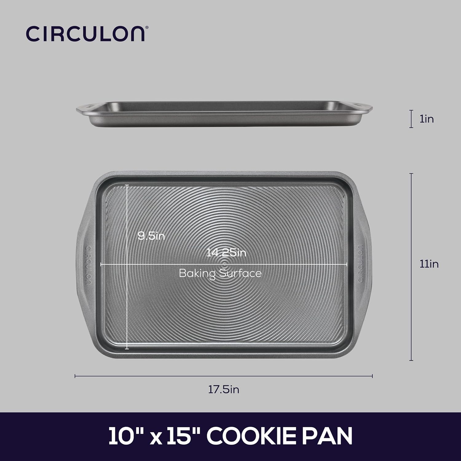 Circulon Total Bakeware Nonstick Cookie Baking Sheet, 10" x 15", Dark Gray