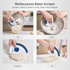 Nextrend BakerScraper – 5-in-1 Flexible Bowl Scraper, Bench Scraper and Dough Scraper with Stainless Steel Edge, Ruler & Herb Stripper – BPA Free, Dishwasher Safe - Blue