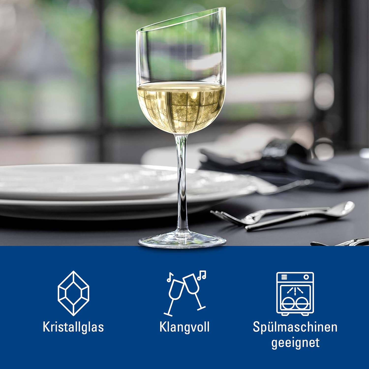 Villeroy & Boch NewMoon Set, 4 Pieces, Elegant, Modern Sloping White Wine, Crystal Glass, Transparent, Dishwasher Safe