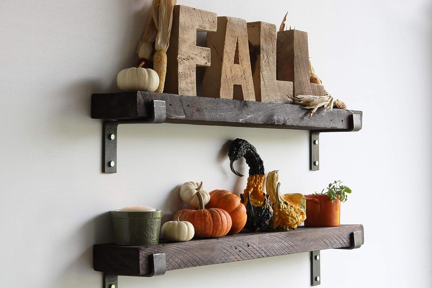 Urban Legacy Accent Shelves | Reclaimed Barn Plank | Set of 2 with Full Brackets (Coffee Bean 40" x 4.5" x 2")