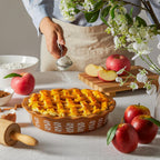 Sweese Porcelain Deep Fluted Pie Dish for Baking - 9 inch Porcelain Pie Plate for Apple, Quiche, Pot Pies, Tart - Leaf - Brown