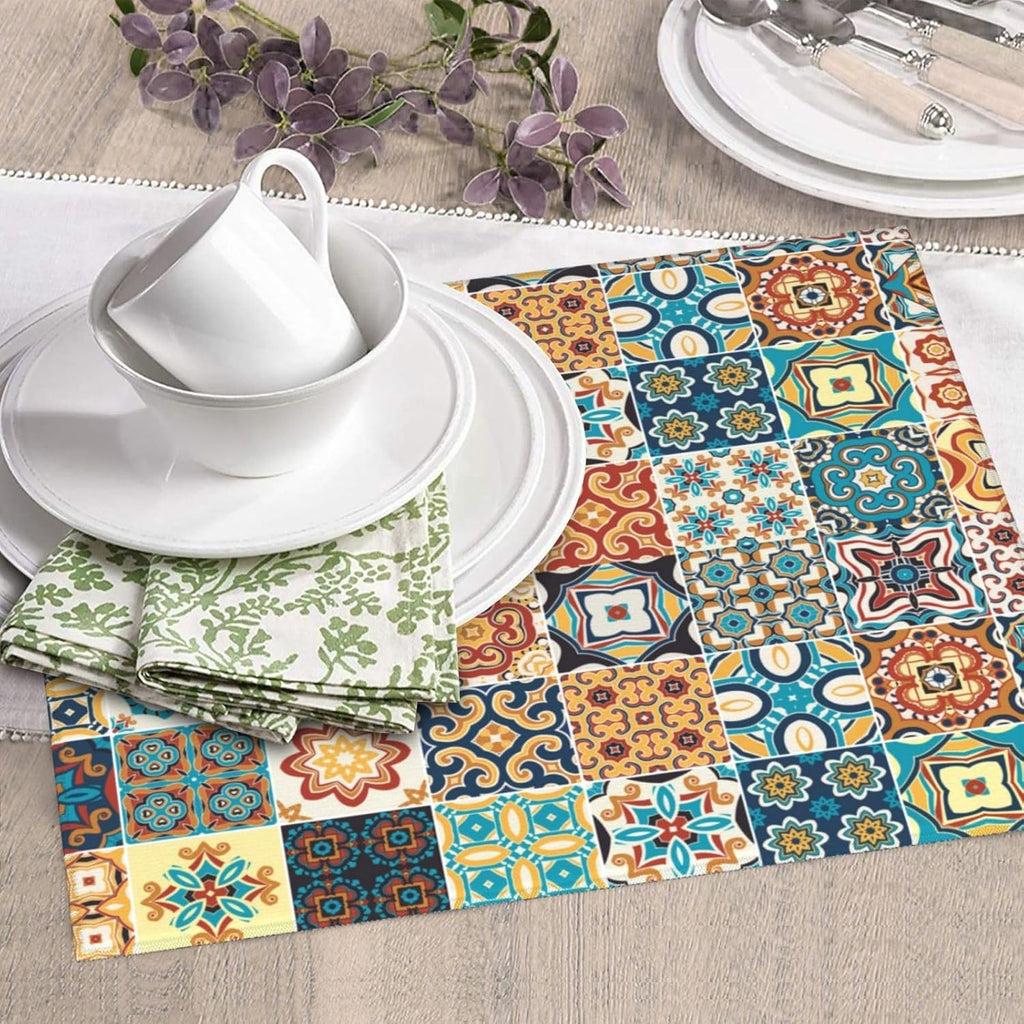 Traditional Multicolor Ornate Dish Drying Mat, Highly Absorbent Microfiber Kitchen Counter Pad Reusable Washable, 16*18"