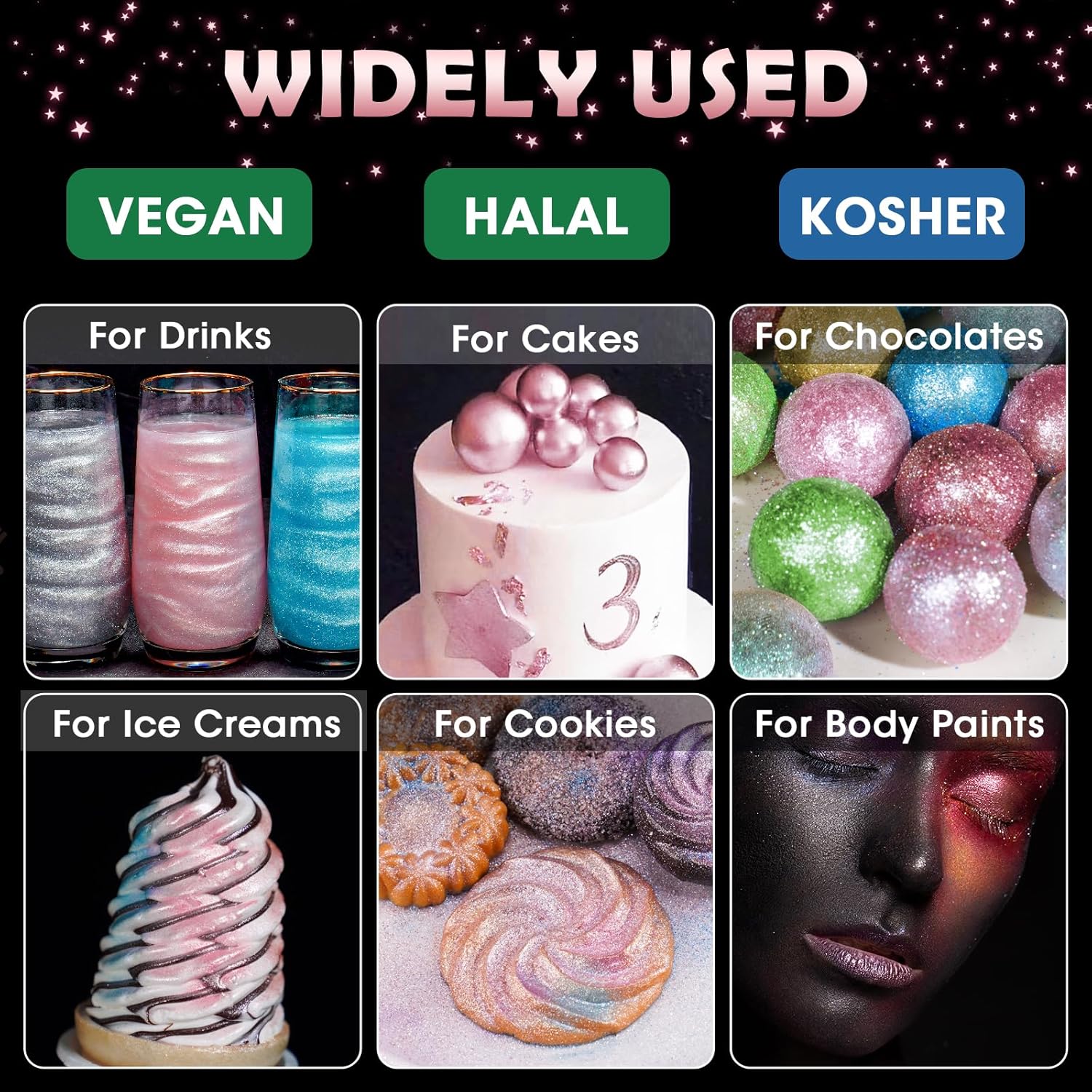 NiHome Edible Food-Grade Glitter Powder Glimmer Luster Dust Metallic Fancy Food Decorating Sprinkle Glimmery Dust for Drink Wine Beverage Cake Bakery Vegan Allergen-Free (Girl Pink, 0.35oz/10g)