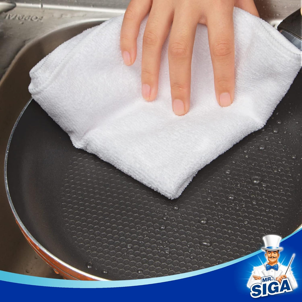 MR.SIGA Microfiber Cleaning Cloth, All-Purpose Microfiber Towels, Streak Free Cleaning Rags, Pack of 12, White, Size 32 x 32 cm(12.6 x 12.6 inch)