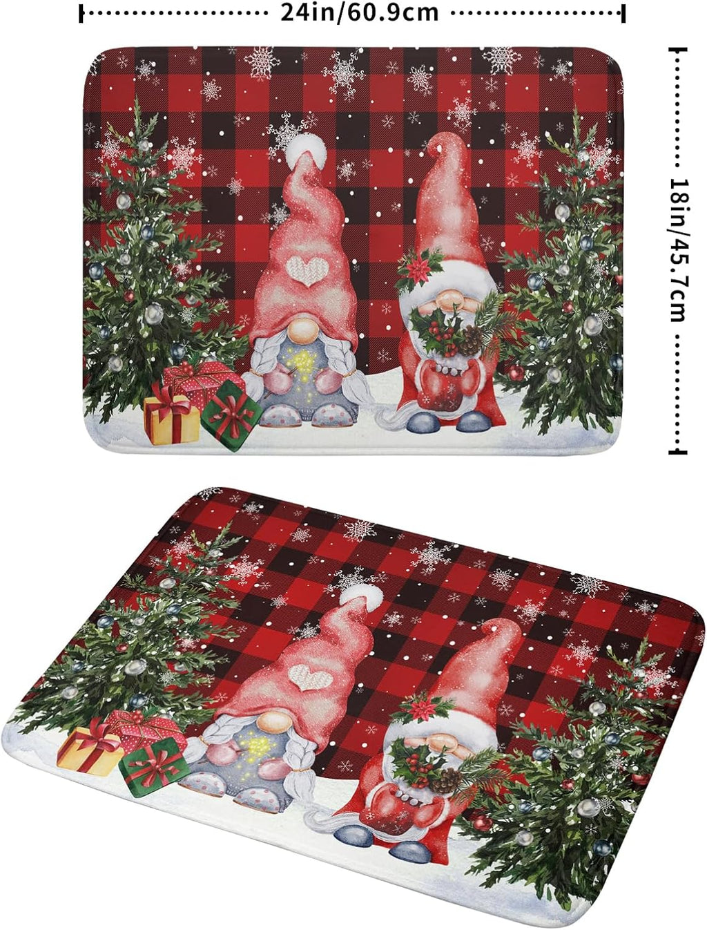 Winter Gnome Dish Drying Mat 18x24 inch Christmas Elf Trees Snowflakes Dish Drainer Mats Large Black Red Buffalo Plaids Fast Drying Absorbent Dish Drying Pad for Kitchen Countertop Holiday Decor