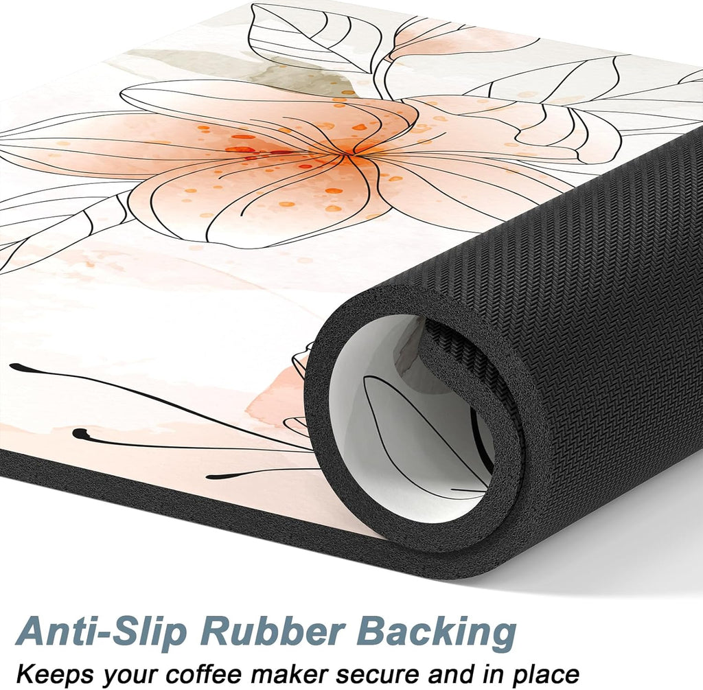 Rnivvi Coffee Mat, 12" x 19" Cute Coffee Bar Mats for Espresso Machine Station Accessories and Organizer, Hide Stain Rubber Backed Absorbent Dish Drying Pad for Kitchen Counter, Watercolor Flowers