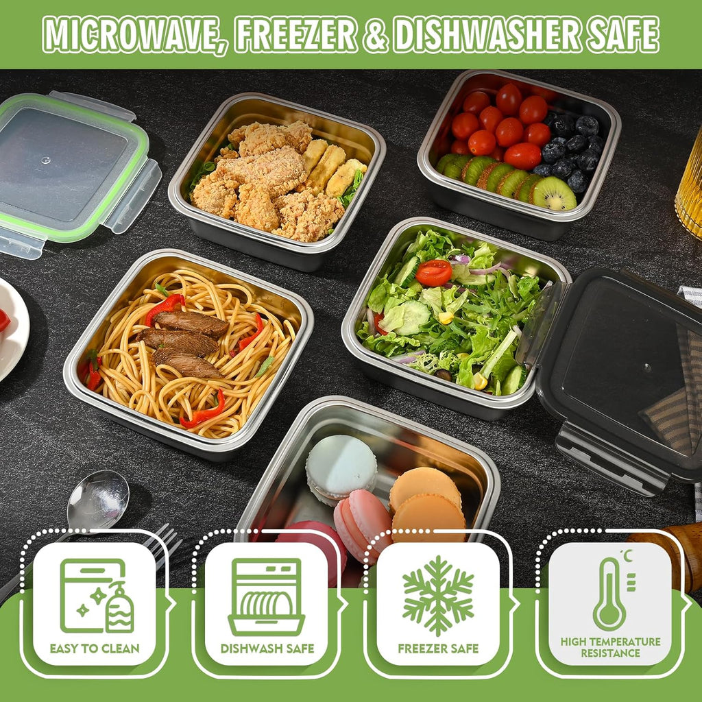 3 Pack Sandwich Containers, 24oz Stainless Steel Sandwich Box with Airtight Lids, Reusable Metal Meal Prep Lunch Boxes, BPA-Free, Dishwasher Safe, Food Storage Containers for Families (Green)