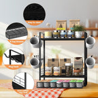 Coffee Bar Organizer, 3 Tier Station for Countertop, Mug Cup Holder Stand With 28 K Cup Storage and 12 Hooks for Kitchen, Home & Office, Black