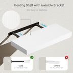 Vivelove Bathroom Floating Shelves for Wall, 16 inchs x 6.7” deep x 1.4” Wall Shelf for Bedroom, Living Room, Kitchen, Office Home Decor, Narrow Wood Shelves with Invisible Brackets - Set of 2, White