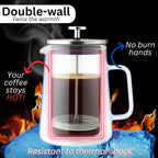 French Press Coffee & Tea Maker, 20 Ounce (500ml) – Thickened Double Wall Borosilicate Glass, 2-Cup, BPA Free, Small Coffee Press for Home, Office, Dorm, Gifts