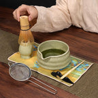 7 Pcs Matcha Whisk Set, Matcha Bowl with Spout, Matcha Whisk and Holder, Bamboo Scoop with Holder, Stainless Sifter and Tea Towel, Japanese Matcha Ceremony Set for Authentic Tea Powder & Home Rituals