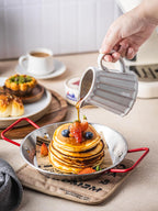 Ceramic Creamer Pitcher,Creamer Container with Handle, Small Milk Pitcher Cup for Coffee, Sauces, Salad, 10 OZ, Cream White