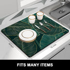 Rnivvi Dish Drying Mat for Kitchen Counter, 16 x 18" Boho Theme Absorbent Heat Resistant Drying Pad with Non-slip Rubber, Coffee Bar Mats for Dish Rack Kitchen Decor Accessories, Tropical Palm