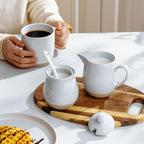 famiware Milkyway Ceramic Sugar and Creamer Set, 10oz Sugar Bowl & 13oz Creamer Set – Stoneware Milk Pitcher & Sugar Dispenser for Coffee Bar, Kitchen, or Countertop, Coffee Serving Set, Light Gray