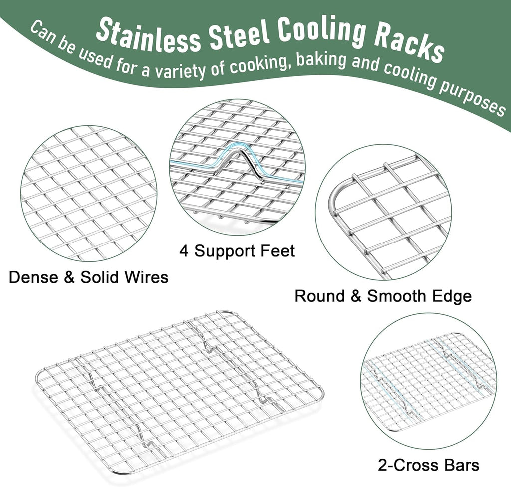 Homikit Cookie Sheet with Rack, 10 x 8 Inch Stainless Steel Small Baking Sheet with Wire Rack Set for Baking Roasting Cooling, Small Toaster Oven Pan Bacon Tray, Non-Toxic & Dishwasher Safe