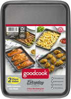 GoodCook Everyday Set of 2 Nonstick Steel 9" x 6.2" Toaster Oven Mini Baking Sheets, Gray
