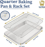 Ultra Cuisine Quarter Sheet Pan with Wire Rack Set - Includes Premium Aluminum Baking Sheet with 100% Stainless Steel Baking Rack, Dishwasher Safe Cookie Cooling Racks with 1/4 Pan Commercial Quality