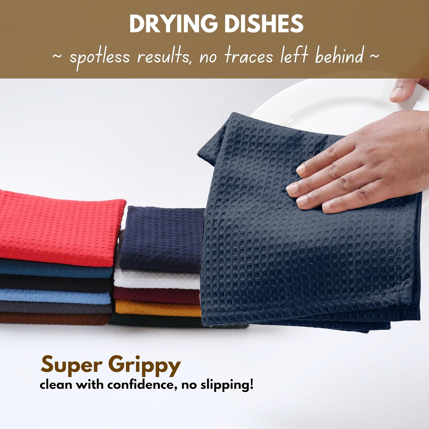 Native Fab Waffle 18 Pack Dish Cloths Set - 100% Cotton, 12"x12", Absorbent, Quick Dry, Washable Towels for Cleaning, Cooking & Drying Dishes - Great for Home, Restaurants, Cafes, Bars - Navy Blue