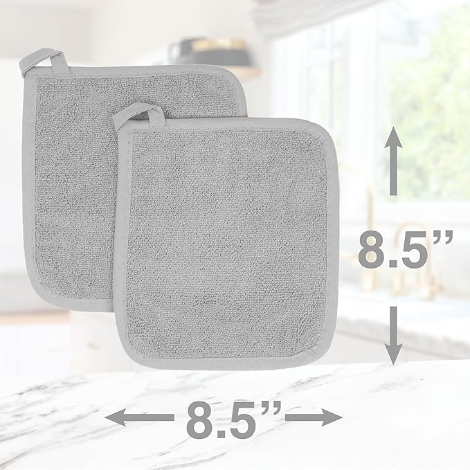 RITZ Terry Potholder & Hot Pad: Unparalleled Heat Resistant, Durable 100% Cotton – Ergonomically Designed for Optimal Grip – Easy-Care Machine Washable – 4-Pack, Titanium Grey