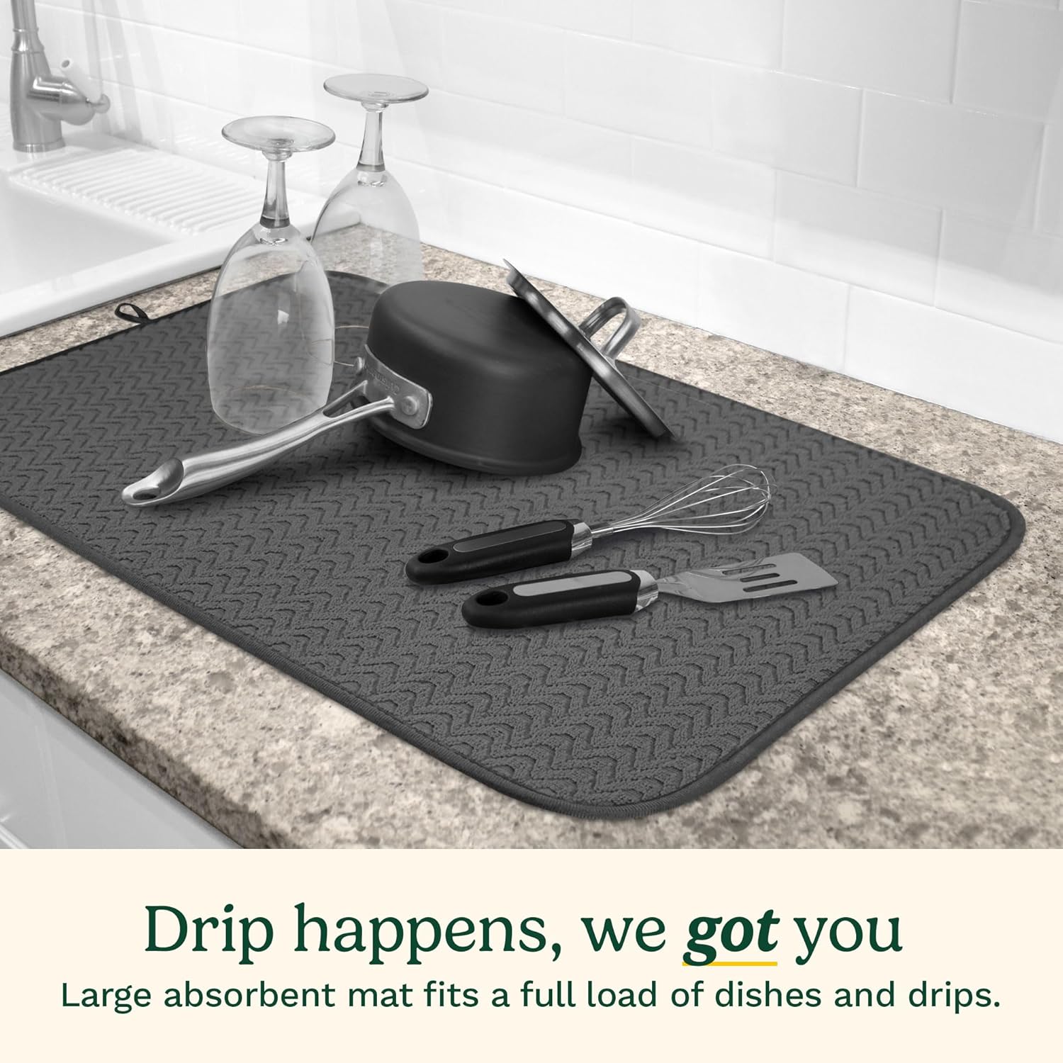 Cuisinart Dish Drying Mats for Kitchen Counter - (2) 18" x 24" Ultra Absorbent Dish Drying Mat XL - Foldable, Machine Washable, Fast Drying Dish Mat (Geostripe)