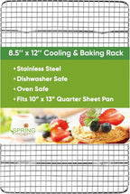 Spring Chef 8.5 x 12 Inch Stainless Steel Cooling Rack for Cooking and Baking - Oven Safe Cookie Cooling Rack - Fits Small Quarter Sheet Pan - Dishwasher Safe