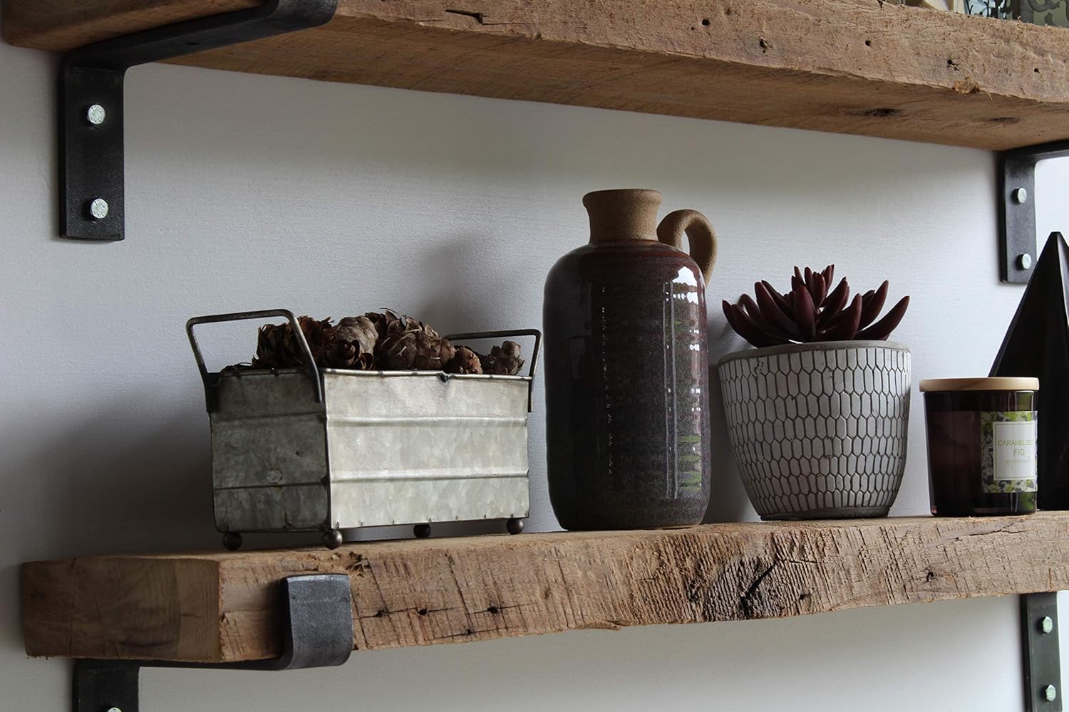 Urban Legacy Accent Shelves | Reclaimed Barn Plank | Set of 2 with Full Brackets (Natural 40" x 7" x 2")