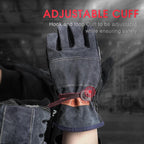 YESWELDER Leather Work Gloves for Men or Women，Suitable for welding | gardening |construction etc. Cowhide leather with cotton lining, wrist closure, grippy and durable.Reinforced palm,Black-gray L