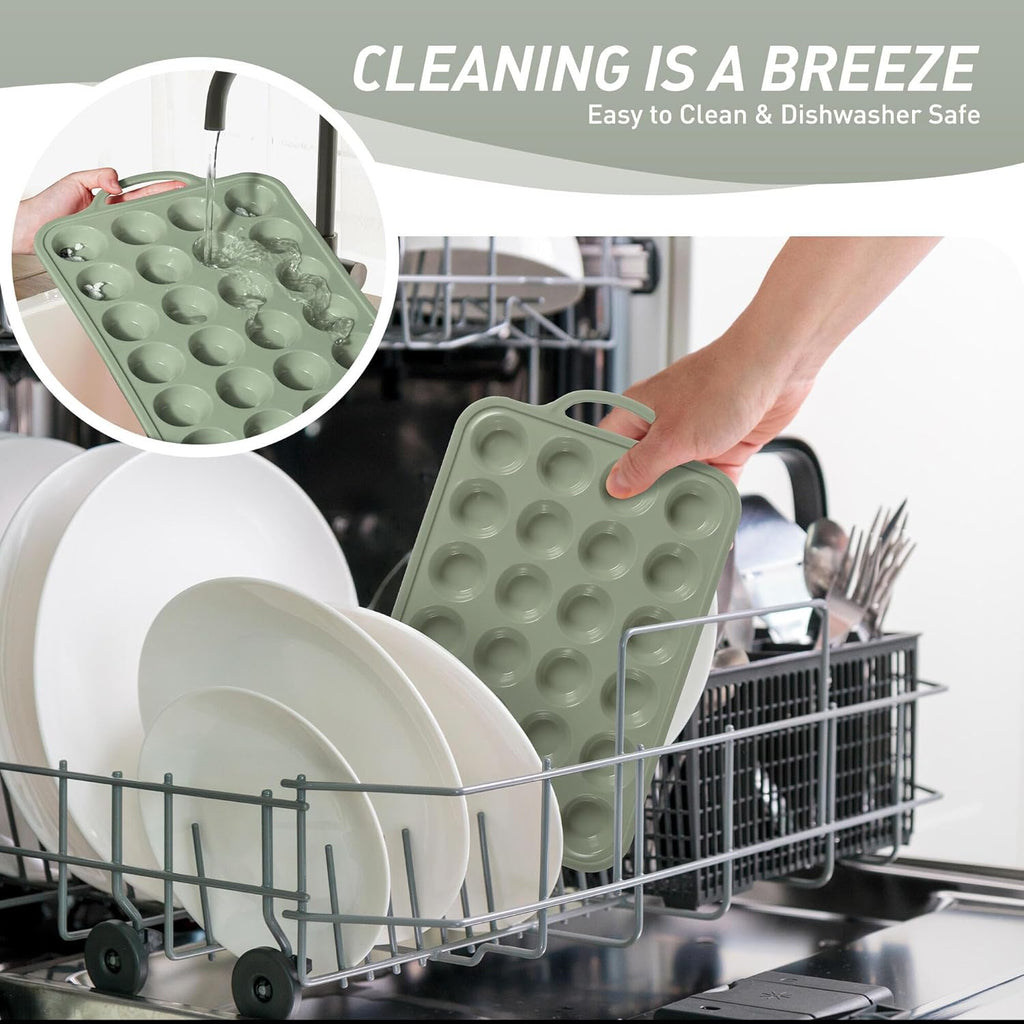 24 Cups Silicone Muffin Pan with Metal Reinforced Frame Mini Size Cupcake Pan Tray Egg Bites Silicone Circle Cookie Molds Little Small Muffin Tin Tart Pans Baking Sheet Set for Sandwiches