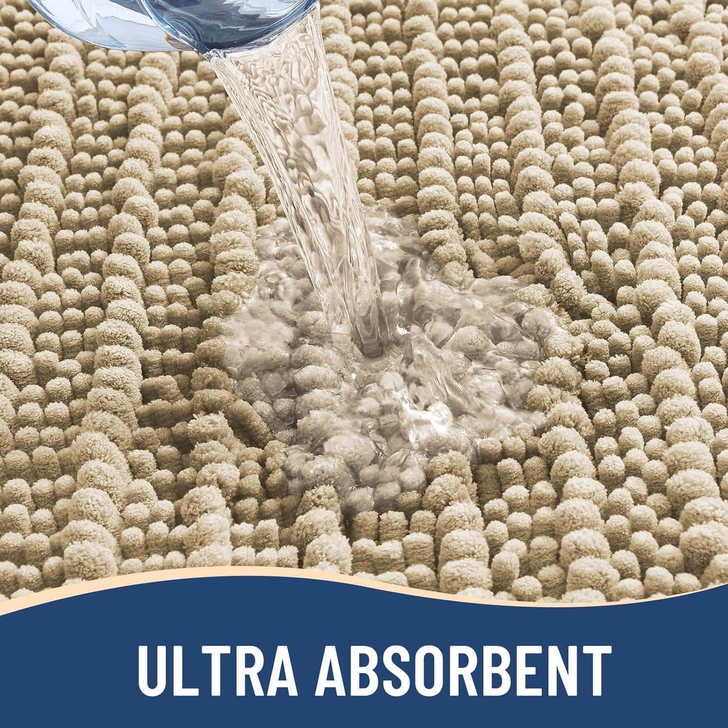 Arotive Luxury Chenille Bathroom Rug Mat, Extra Soft Thick Absorbent Shaggy Bath Rugs, Non-Slip Machine Wash Dry, Plush Bath Mats for Bathroom, Shower and Tub, 60x24, Beige