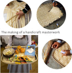 PEMAR Set of 6 Bamboo Wicker Serving Trays for Foods and Drinks, Rectangular Lap Trays for Breakfast. Decorative Bamboo Wood Basket Platters for Coffee Table, Picnic, Bed Eating