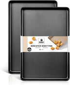 HONGBAKE 2 Pack Half Sheet Pan Set, 1/2 Cookie Sheets for Baking with Diamond Texture, 17.5" x 12" Large Baking Sheets Non Stick, Non Toxic Oven Trays for Cooking, 57% Thicker Carbon Steel, Dark Gray