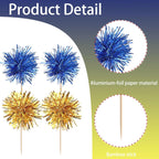 40 PCS Foil Firework Cupcake Toppers Sparkle Tinsel Cupcake Picks Fireworks Birthday Party Decorations Cocktail Fruit Toothpick for Birthday Wedding Graduation Party Decorations Supplies Gold Blue